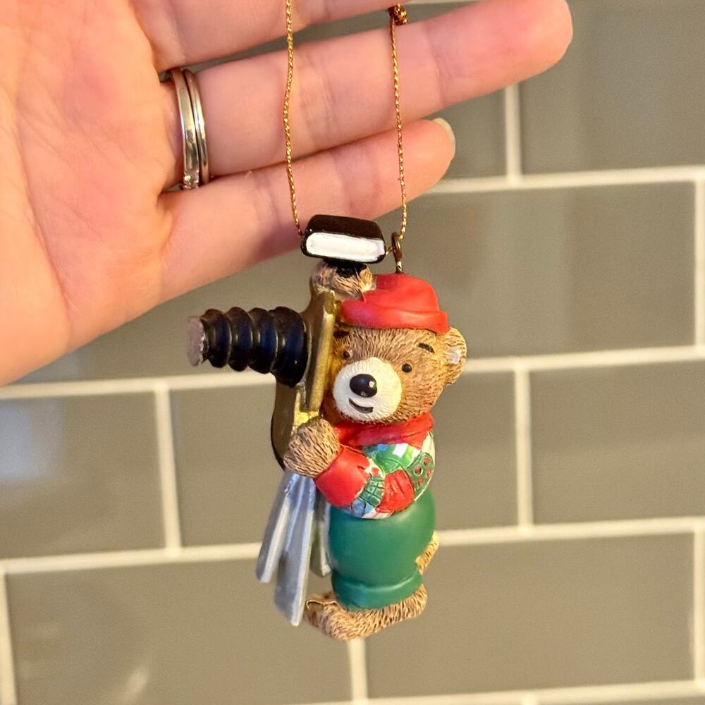 1990s Vintage 1994 Photographer Teddy Bear Magnet Ornament Photography Christmas